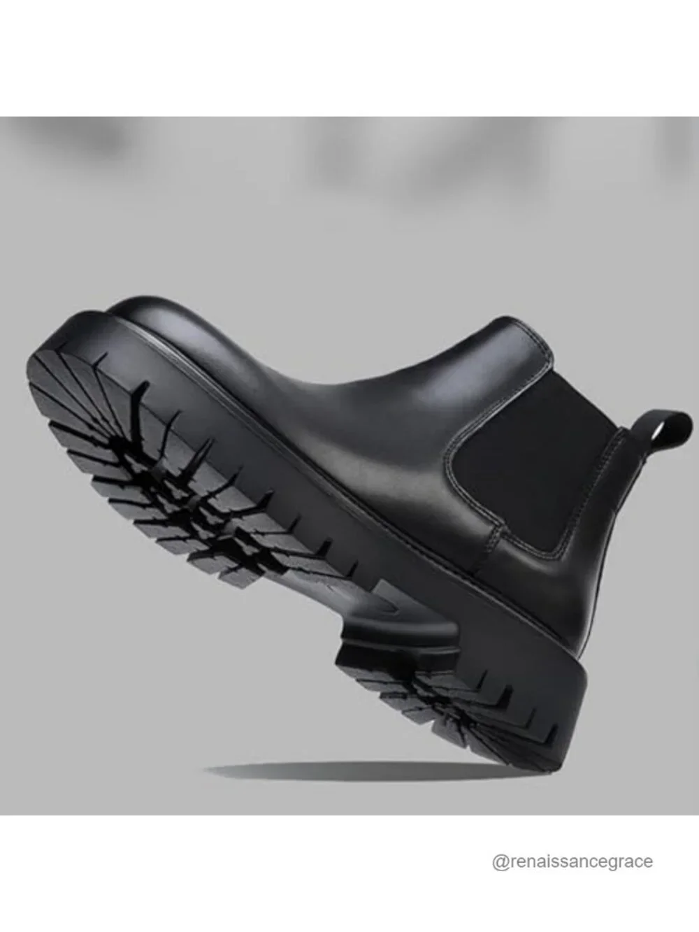 Men's Genuine Leather Chunky Platform Chelsea Lug Sole Slip-On Boots